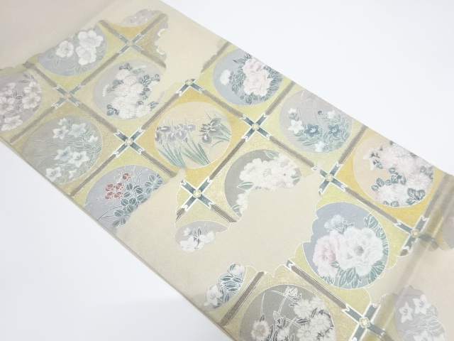 JAPANESE KIMONO / VINTAGE FUKURO OBI / SILK / FLORAL PLANTS